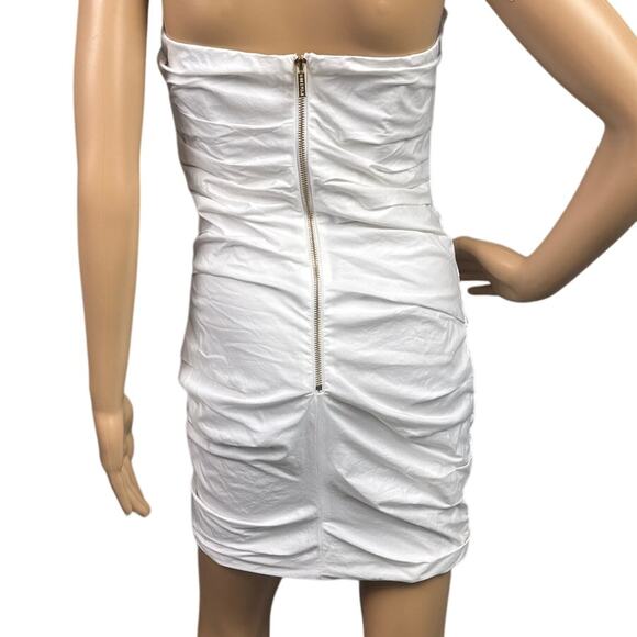 Miss Circle Women's Ruched Strapless Mini Dress White Gold Back Zipper White Out - Picture 4 of 10